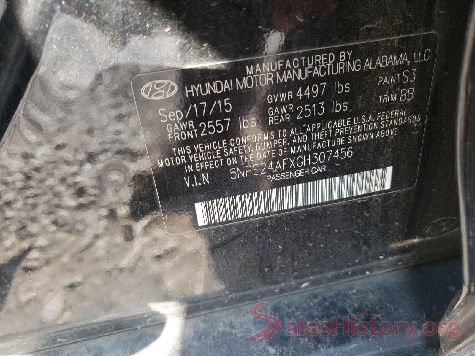 5NPE24AFXGH307456 2016 HYUNDAI SONATA