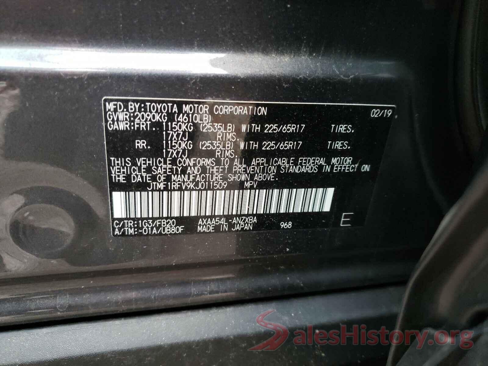 JTMF1RFV9KJ011509 2019 TOYOTA RAV4