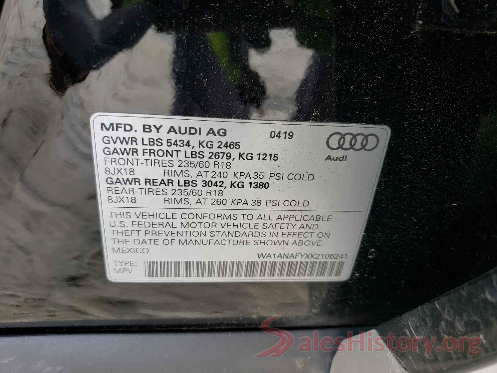 WA1ANAFYXK2106241 2019 AUDI Q5