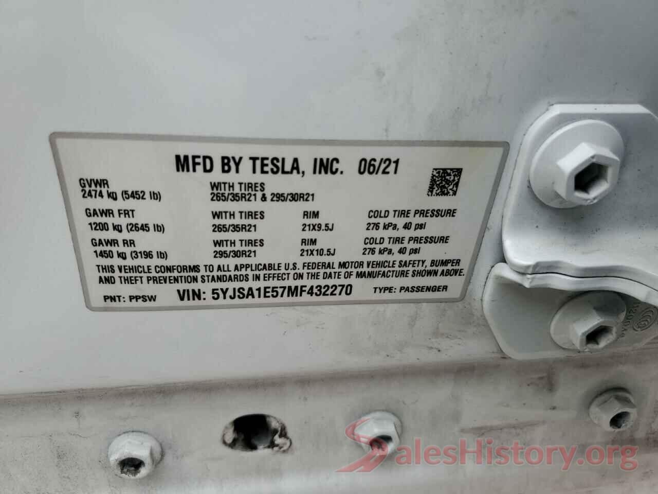 5YJSA1E57MF432270 2021 TESLA MODEL S