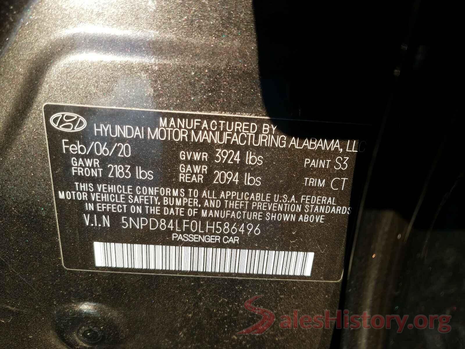 5NPD84LF0LH586496 2020 HYUNDAI ELANTRA