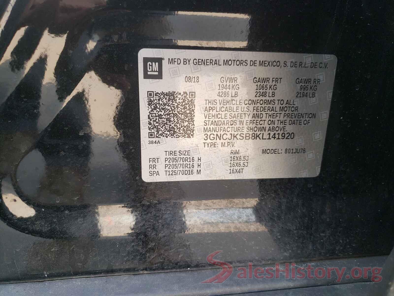 3GNCJKSB8KL141920 2019 CHEVROLET TRAX