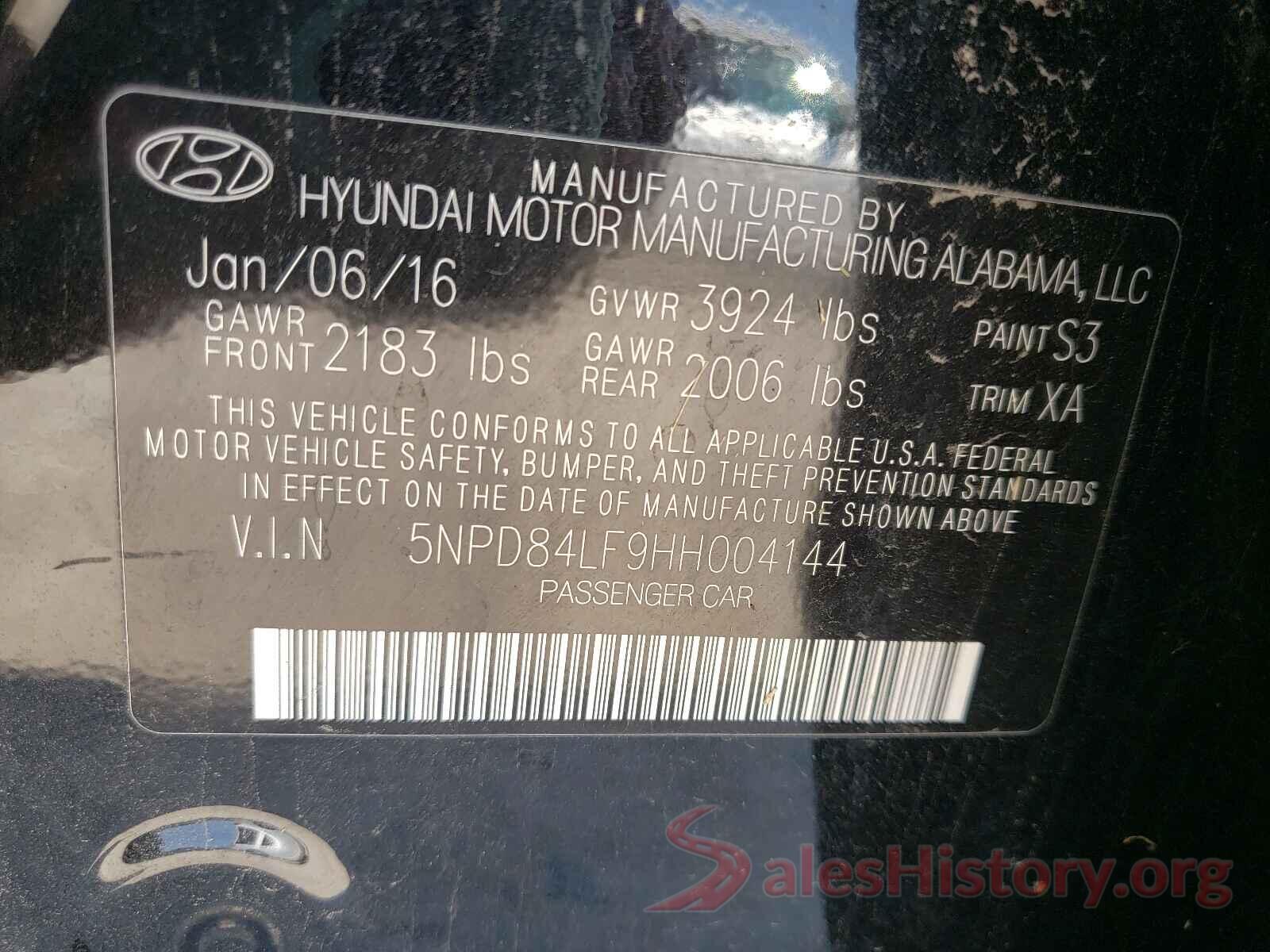 5NPD84LF9HH004144 2017 HYUNDAI ELANTRA