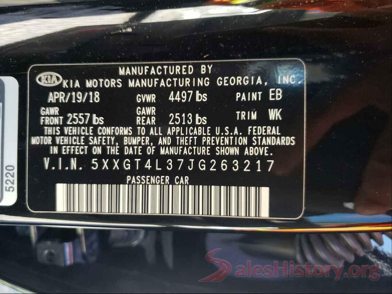 5XXGT4L37JG263217 2018 KIA OPTIMA