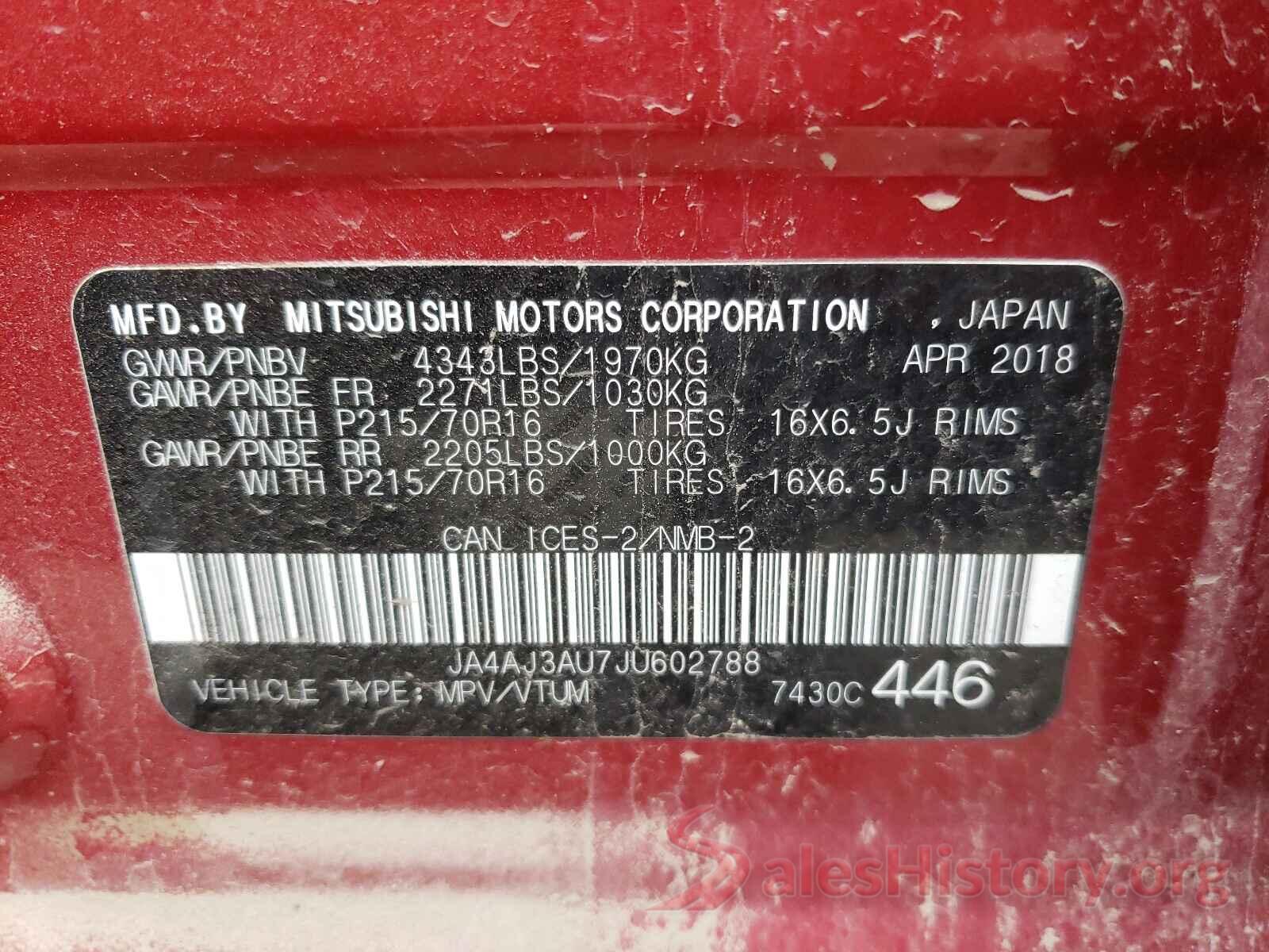 JA4AJ3AU7JU602788 2018 MITSUBISHI OUTLANDER