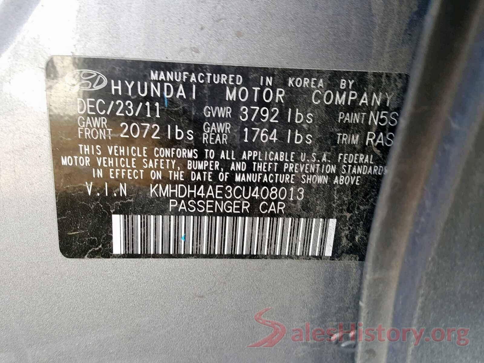 KMHDH4AE3CU408013 2012 HYUNDAI ELANTRA