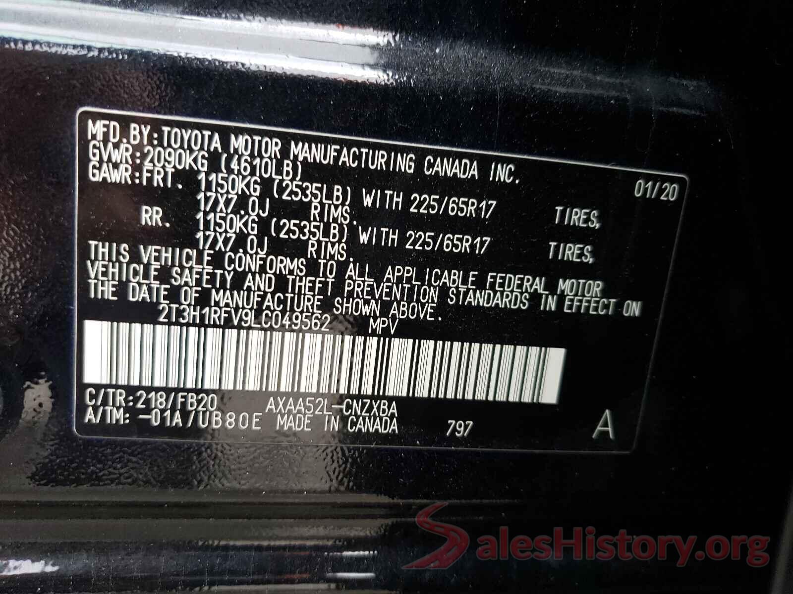 2T3H1RFV9LC049562 2020 TOYOTA RAV4