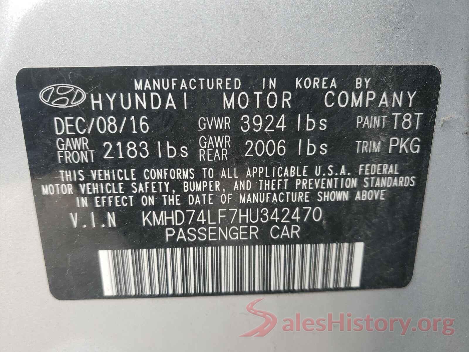 KMHD74LF7HU342470 2017 HYUNDAI ELANTRA