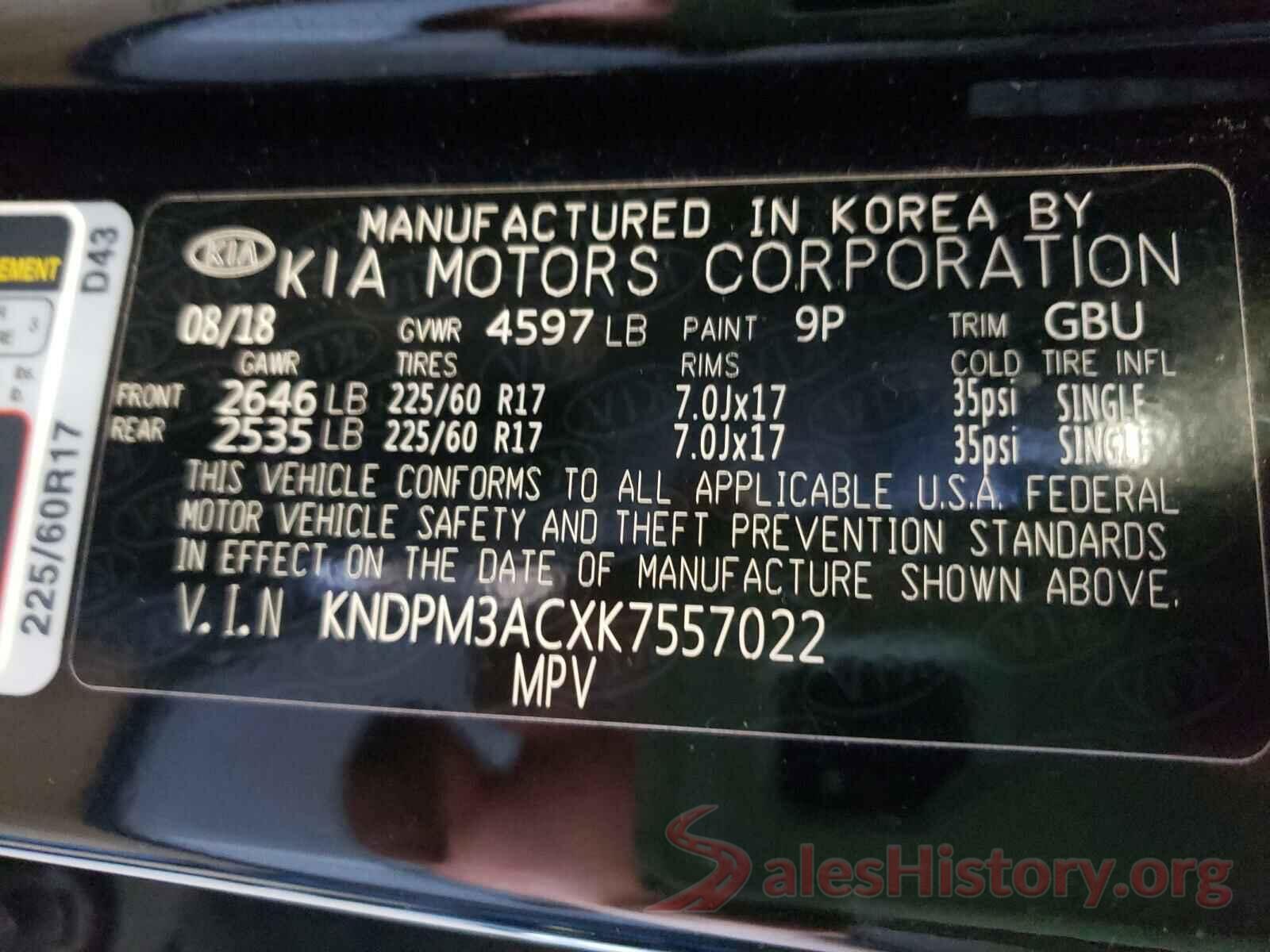 KNDPM3ACXK7557022 2019 KIA SPORTAGE