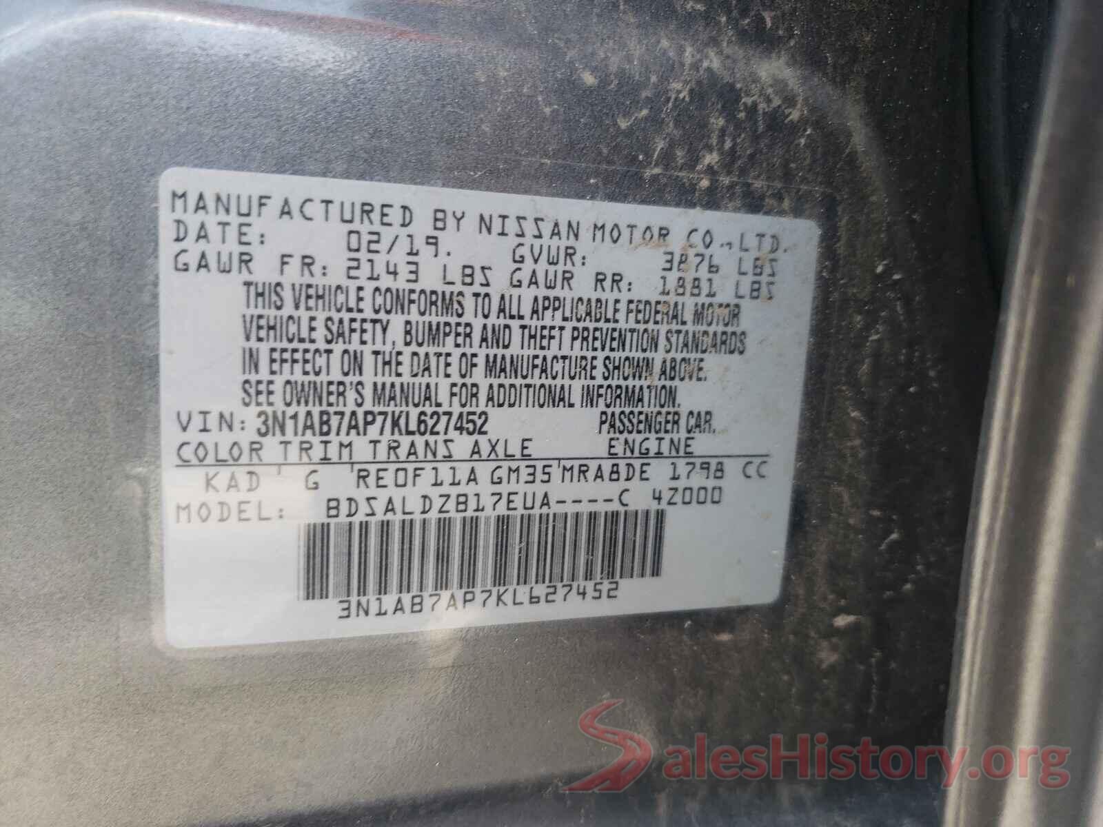 3N1AB7AP7KL627452 2019 NISSAN SENTRA