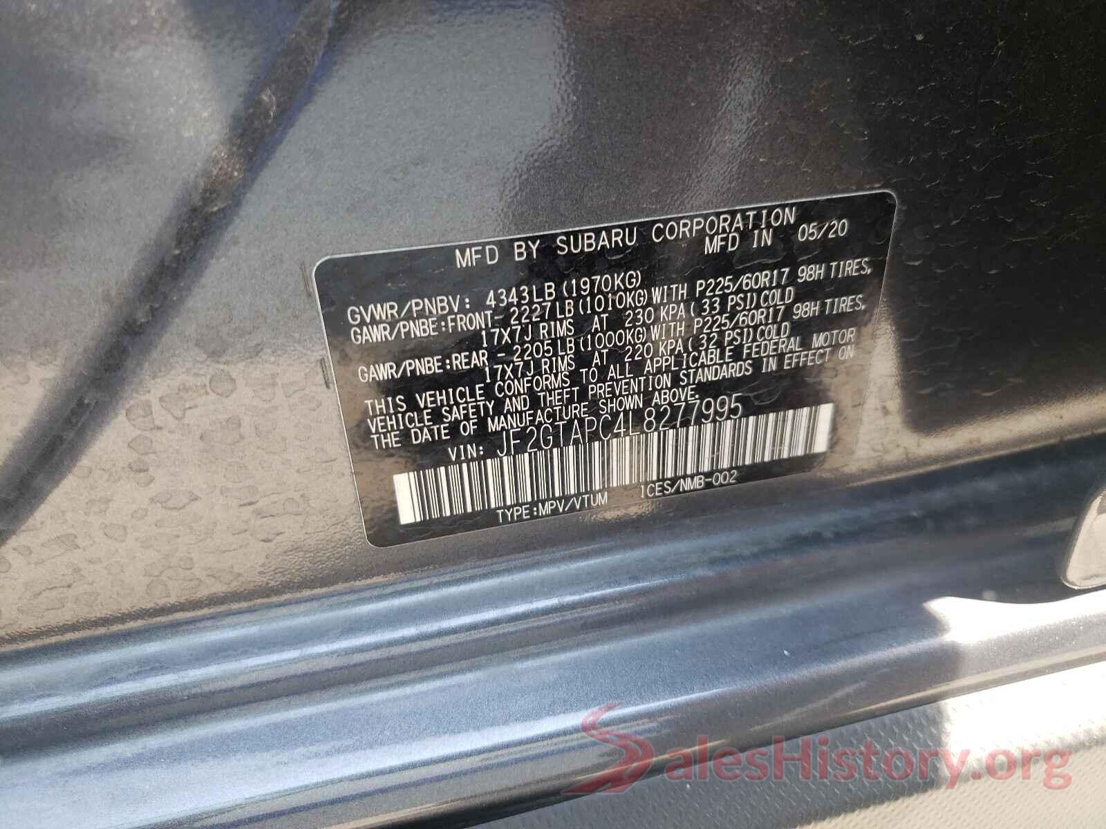 JF2GTAPC4L8277995 2020 SUBARU CROSSTREK