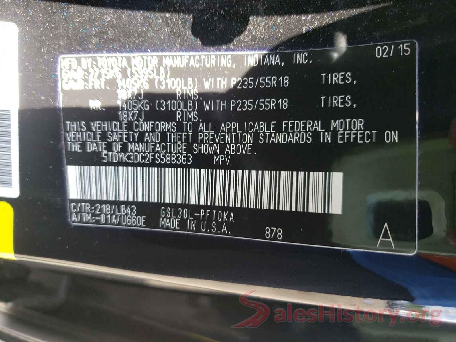 5TDYK3DC2FS588363 2015 TOYOTA SIENNA