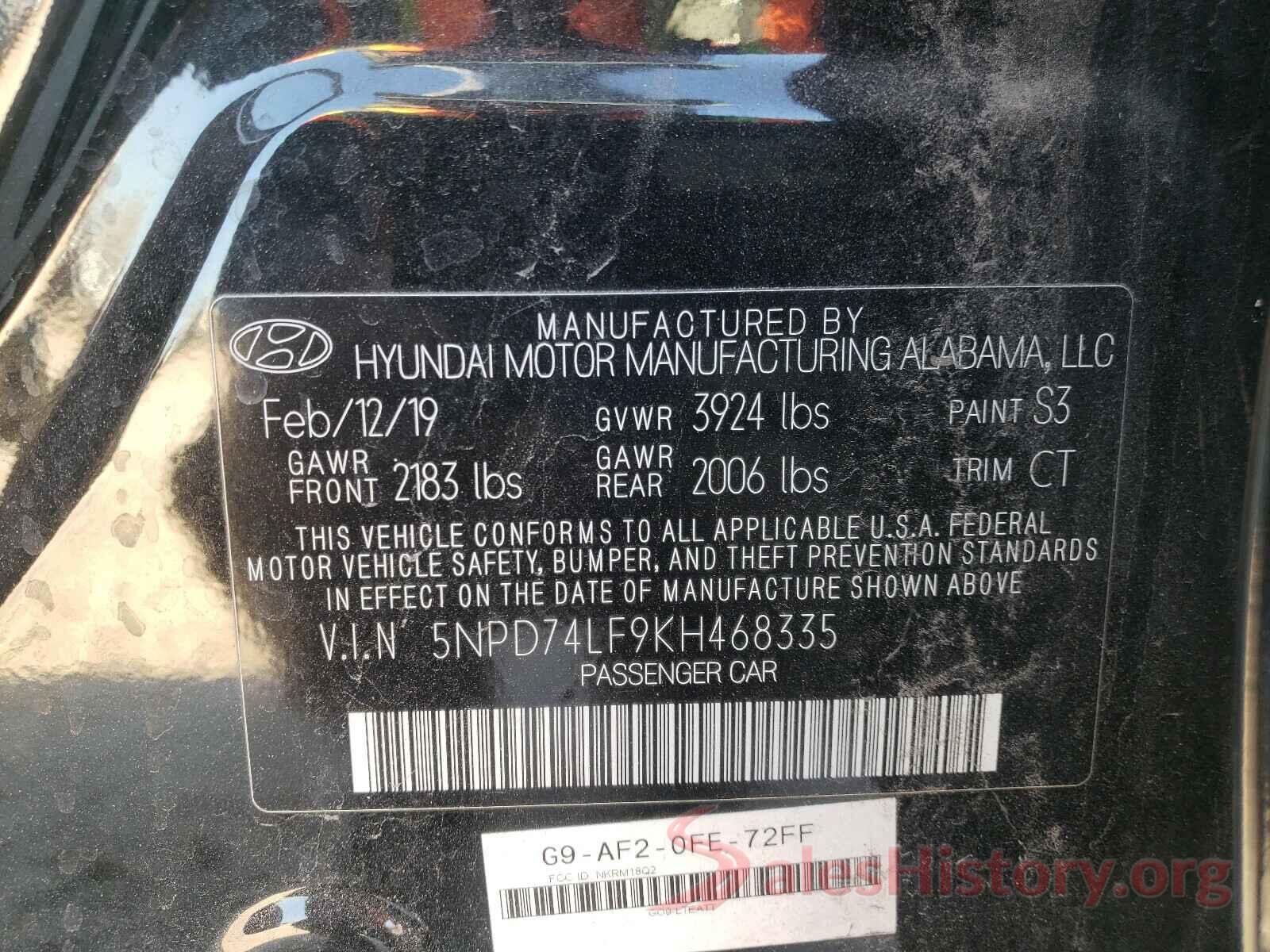 5NPD74LF9KH468335 2019 HYUNDAI ELANTRA