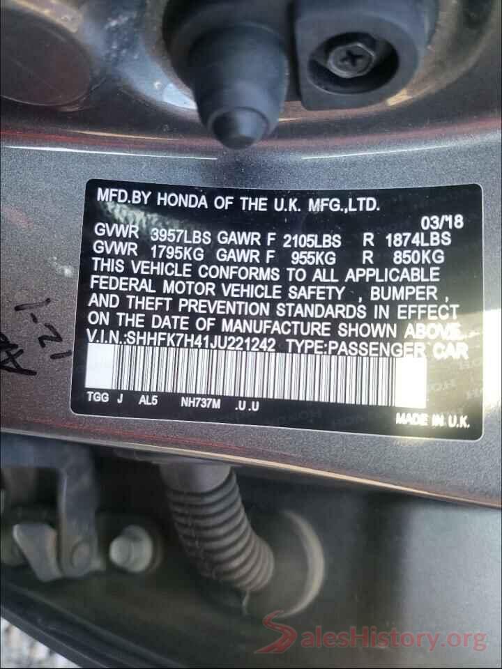 SHHFK7H41JU221242 2018 HONDA CIVIC