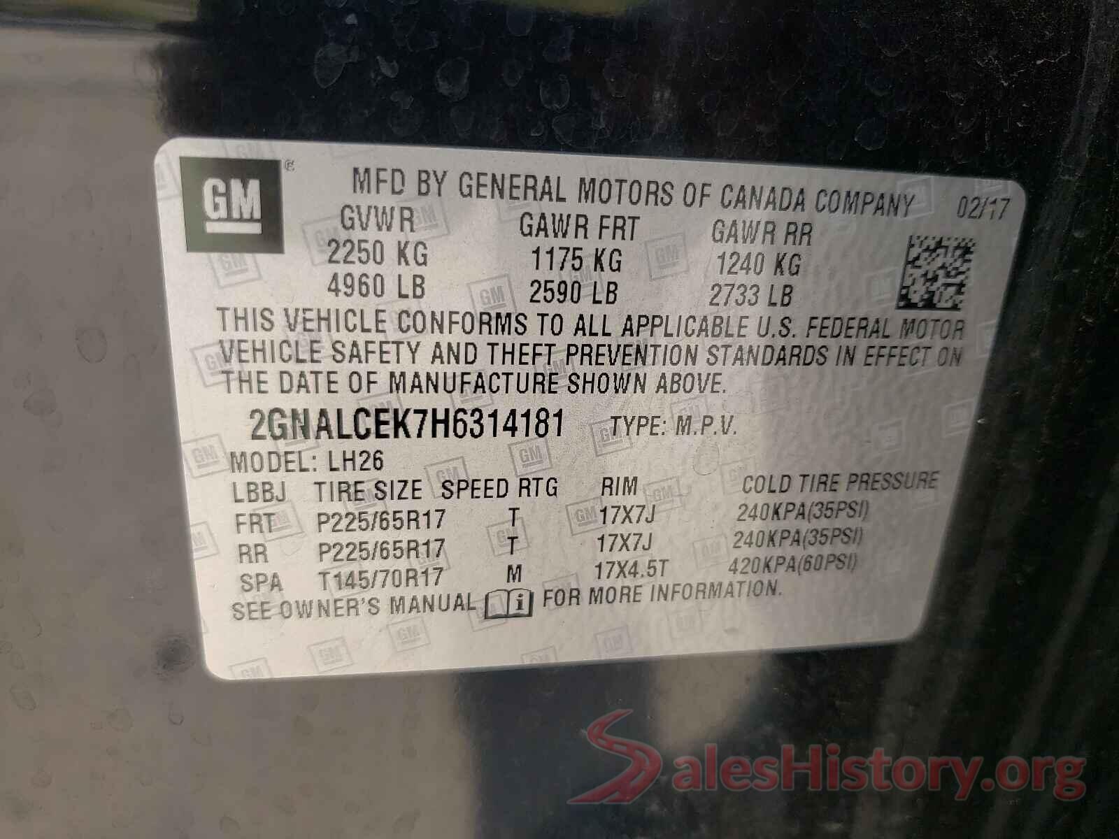 2GNALCEK7H6314181 2017 CHEVROLET EQUINOX