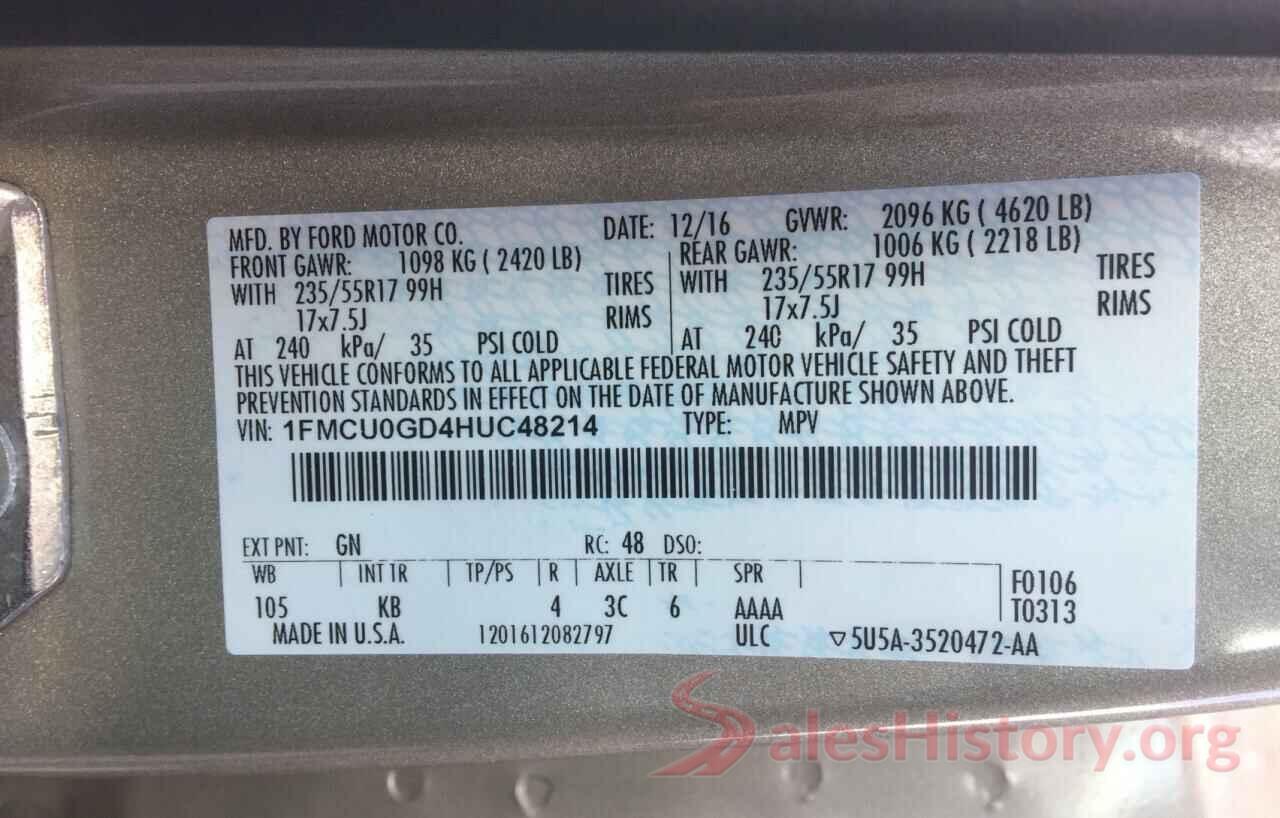 1FMCU0GD4HUC48214 2017 FORD ESCAPE