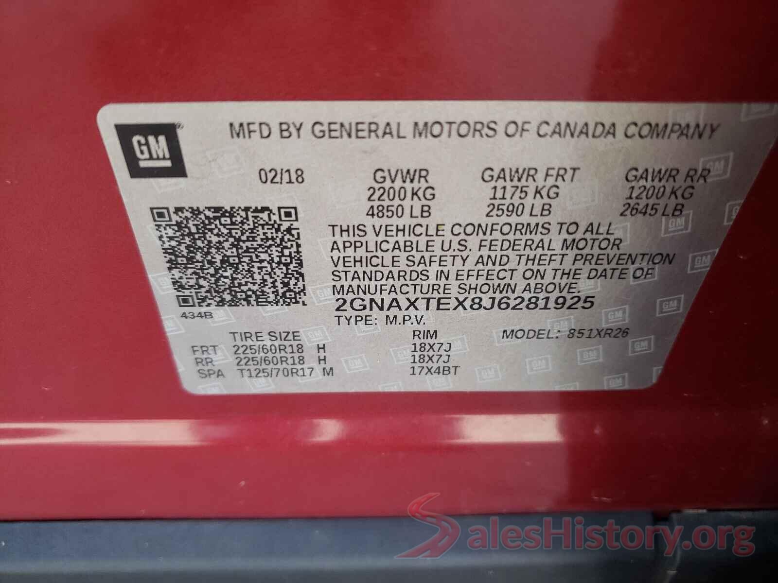 2GNAXTEX8J6281925 2018 CHEVROLET EQUINOX