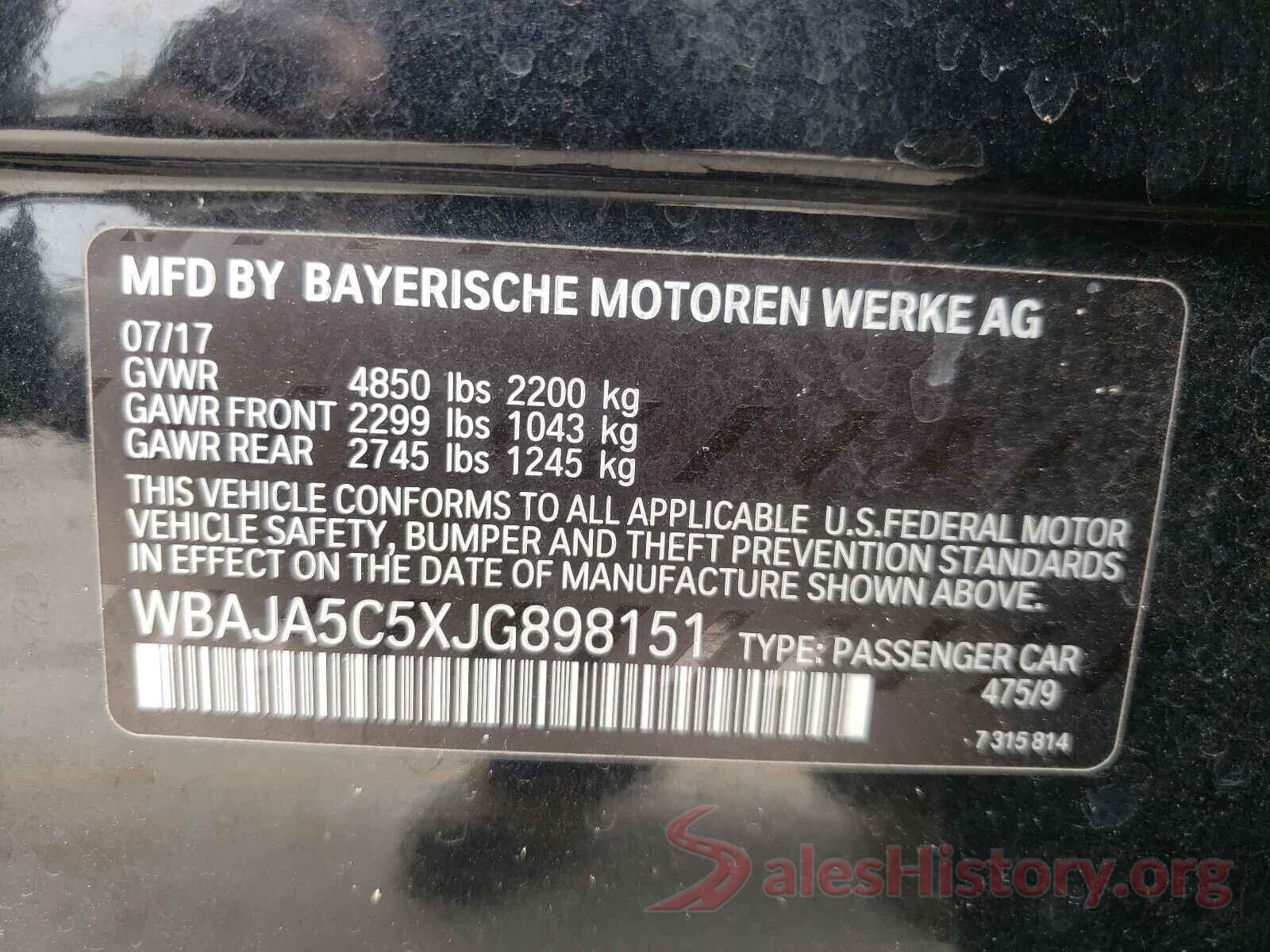 WBAJA5C5XJG898151 2018 BMW 5 SERIES