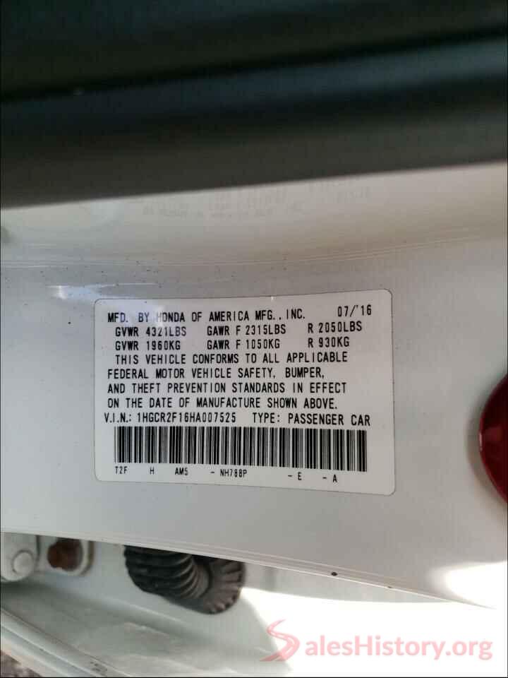 1HGCR2F16HA007525 2017 HONDA ACCORD