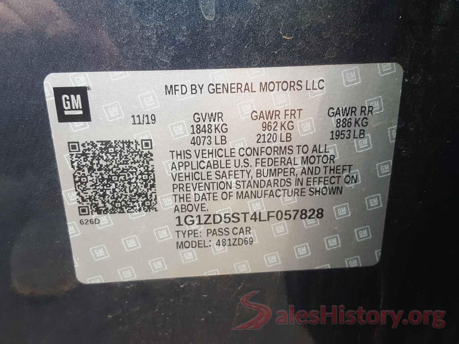 1G1ZD5ST4LF057828 2020 CHEVROLET MALIBU