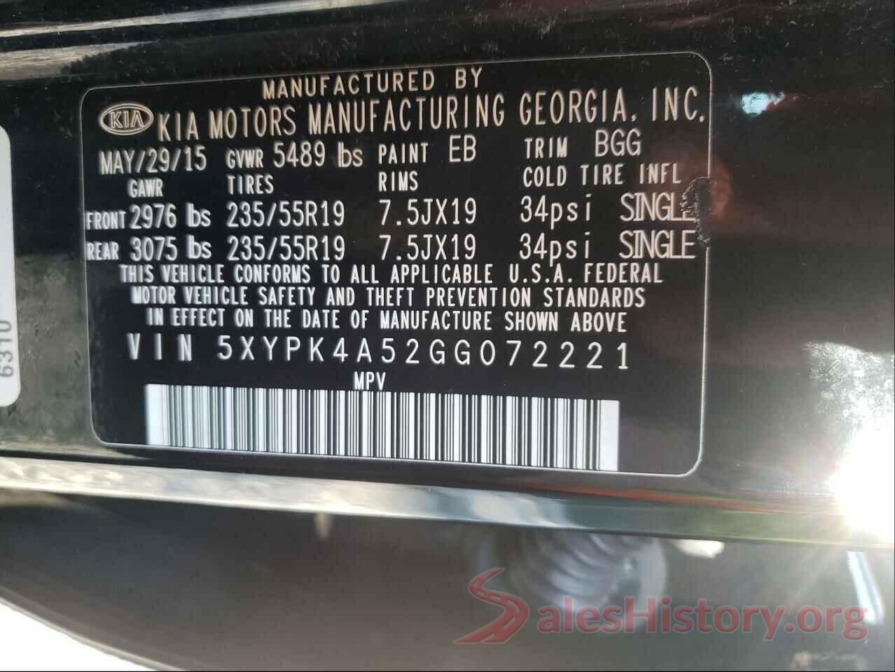 5XYPK4A52GG072221 2016 KIA SORENTO