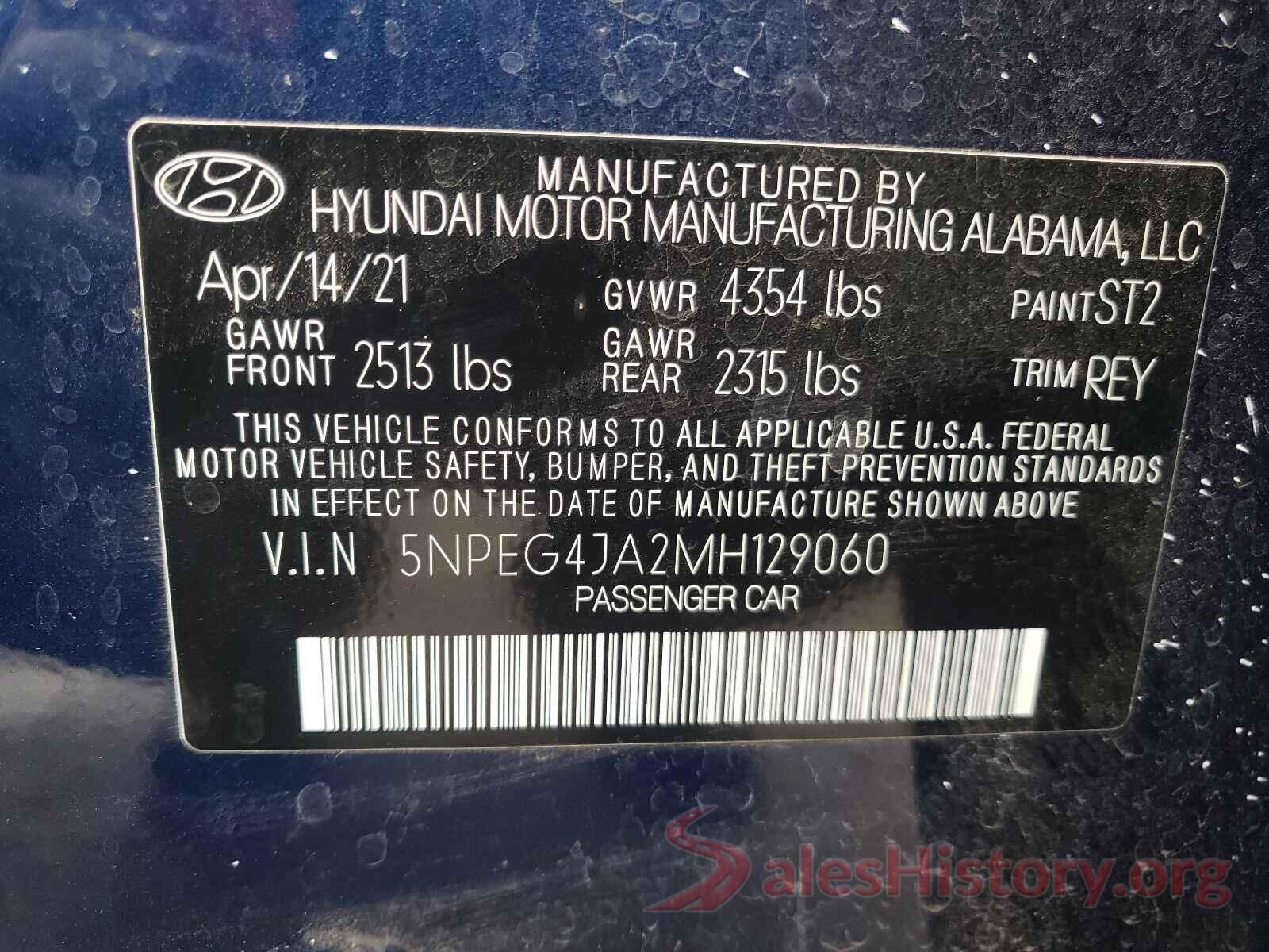 5NPEG4JA2MH129060 2021 HYUNDAI SONATA