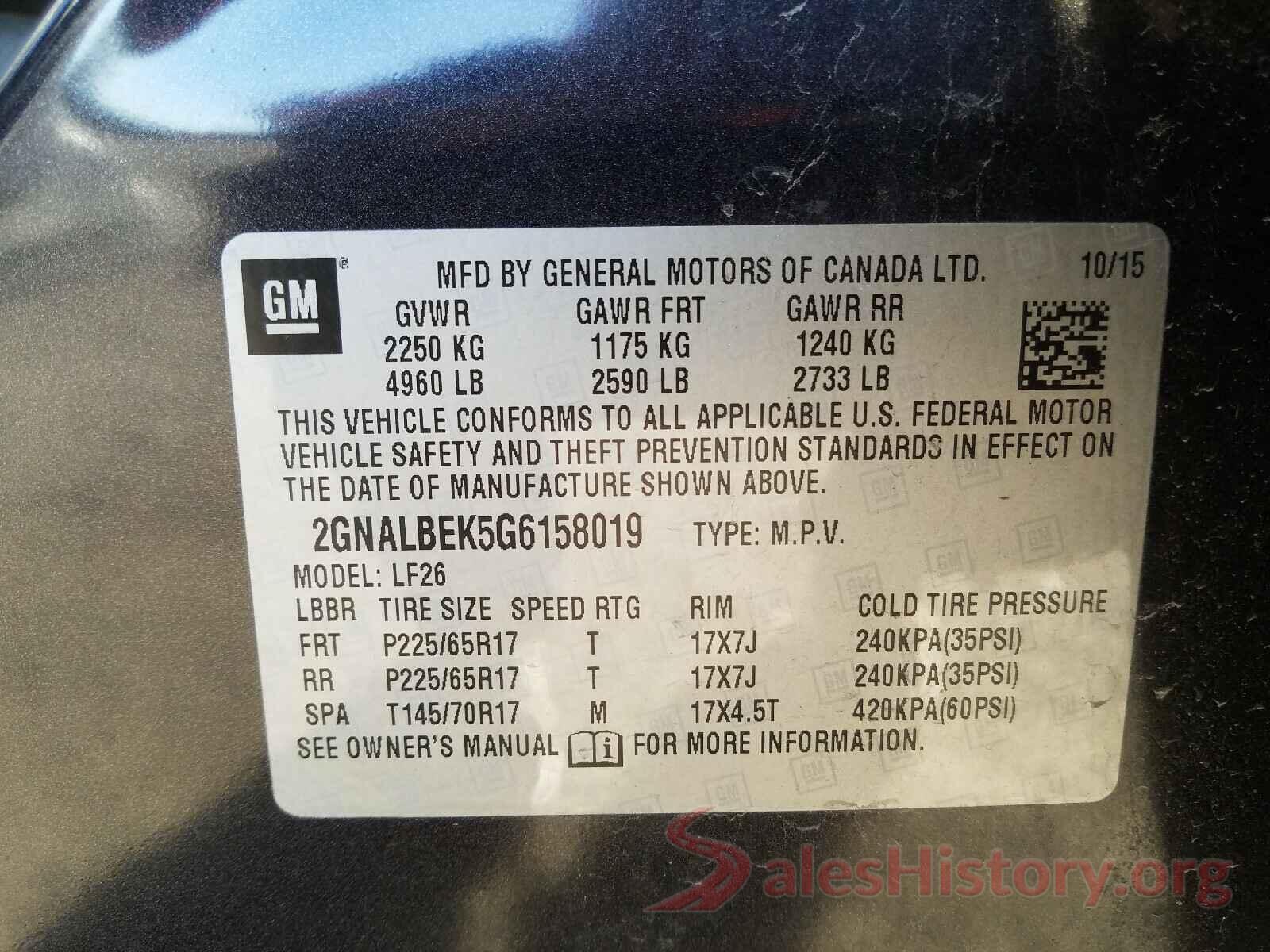 2GNALBEK5G6158019 2016 CHEVROLET EQUINOX