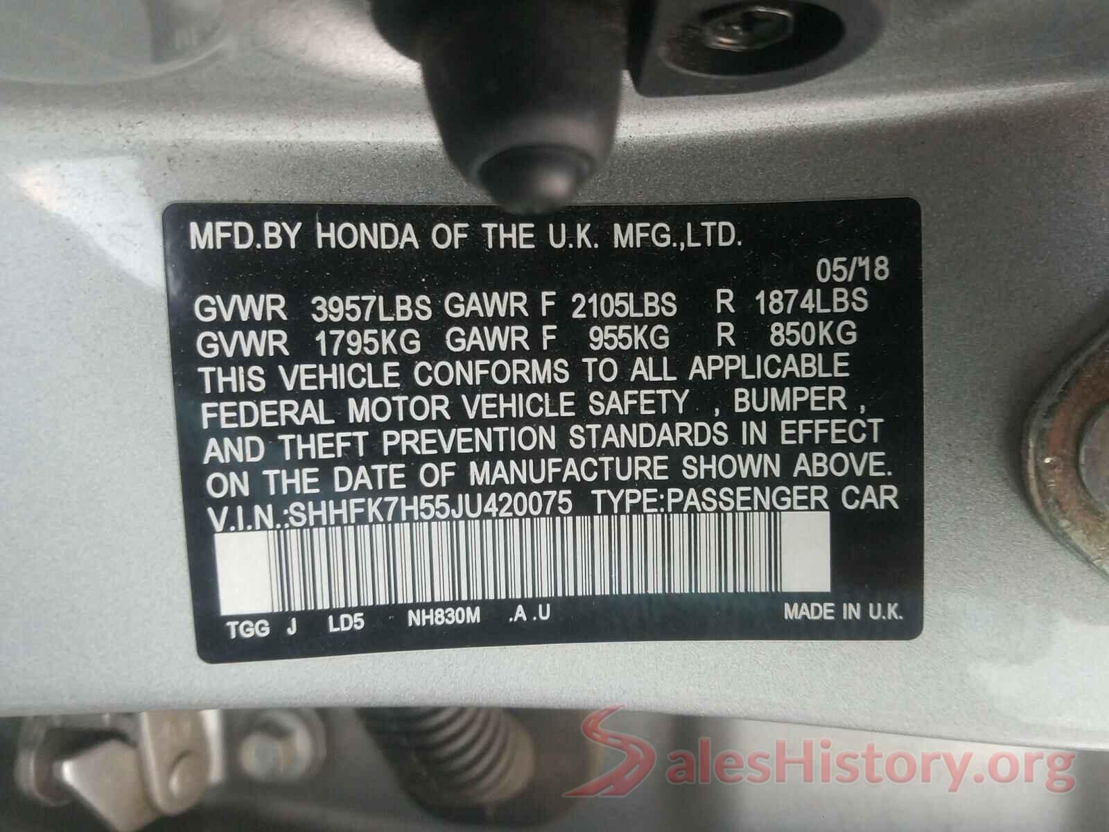 SHHFK7H55JU420075 2018 HONDA CIVIC