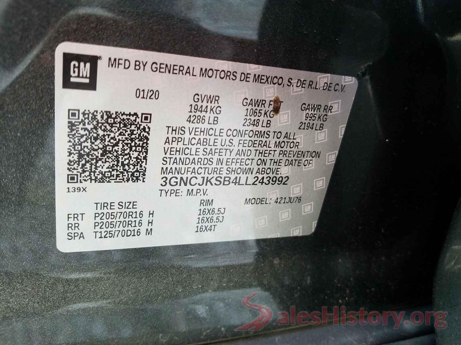 3GNCJKSB4LL243992 2020 CHEVROLET TRAX