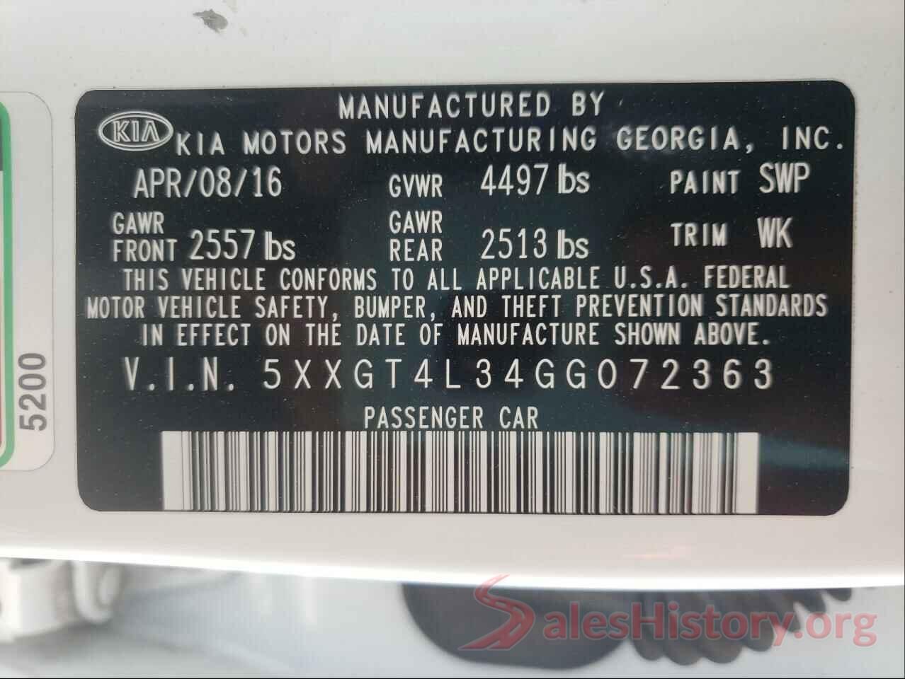 5XXGT4L34GG072363 2016 KIA OPTIMA