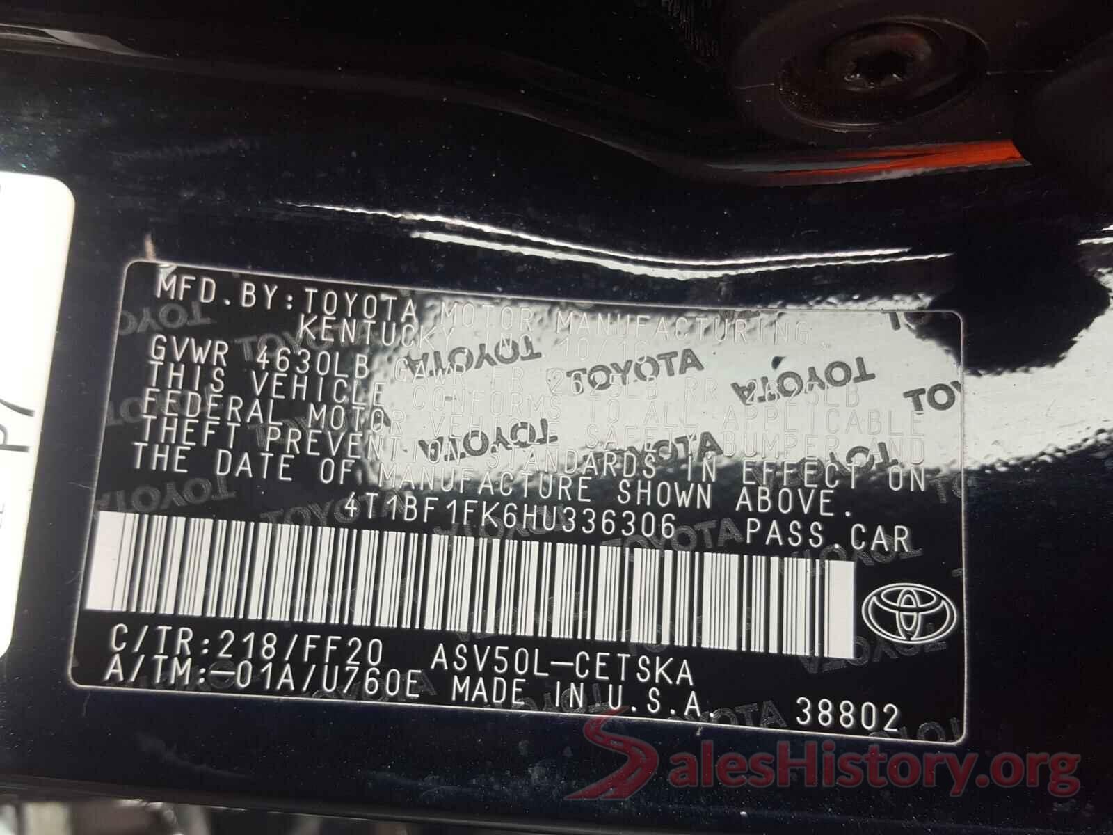 4T1BF1FK6HU336306 2017 TOYOTA CAMRY