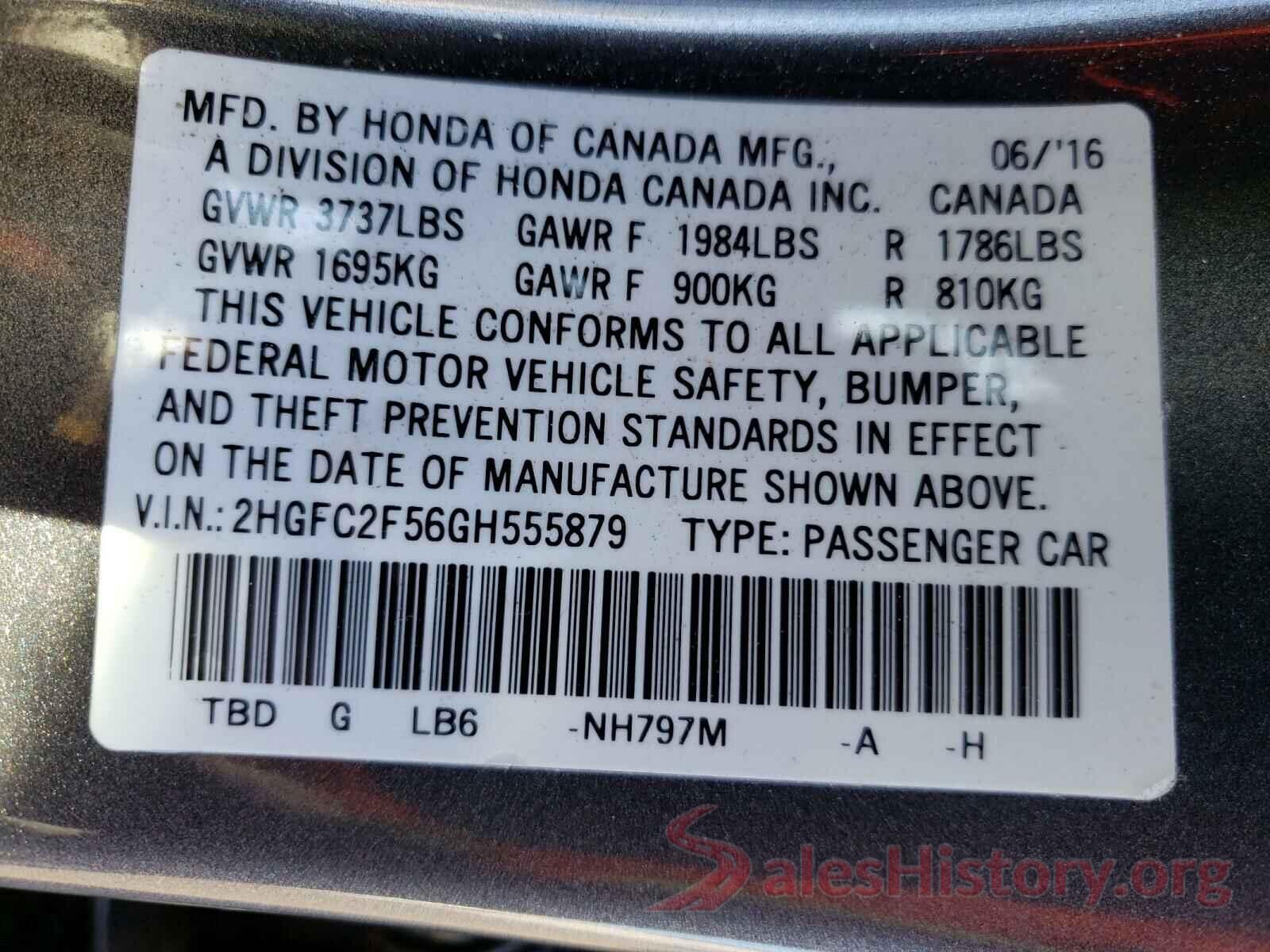 2HGFC2F56GH555879 2016 HONDA CIVIC