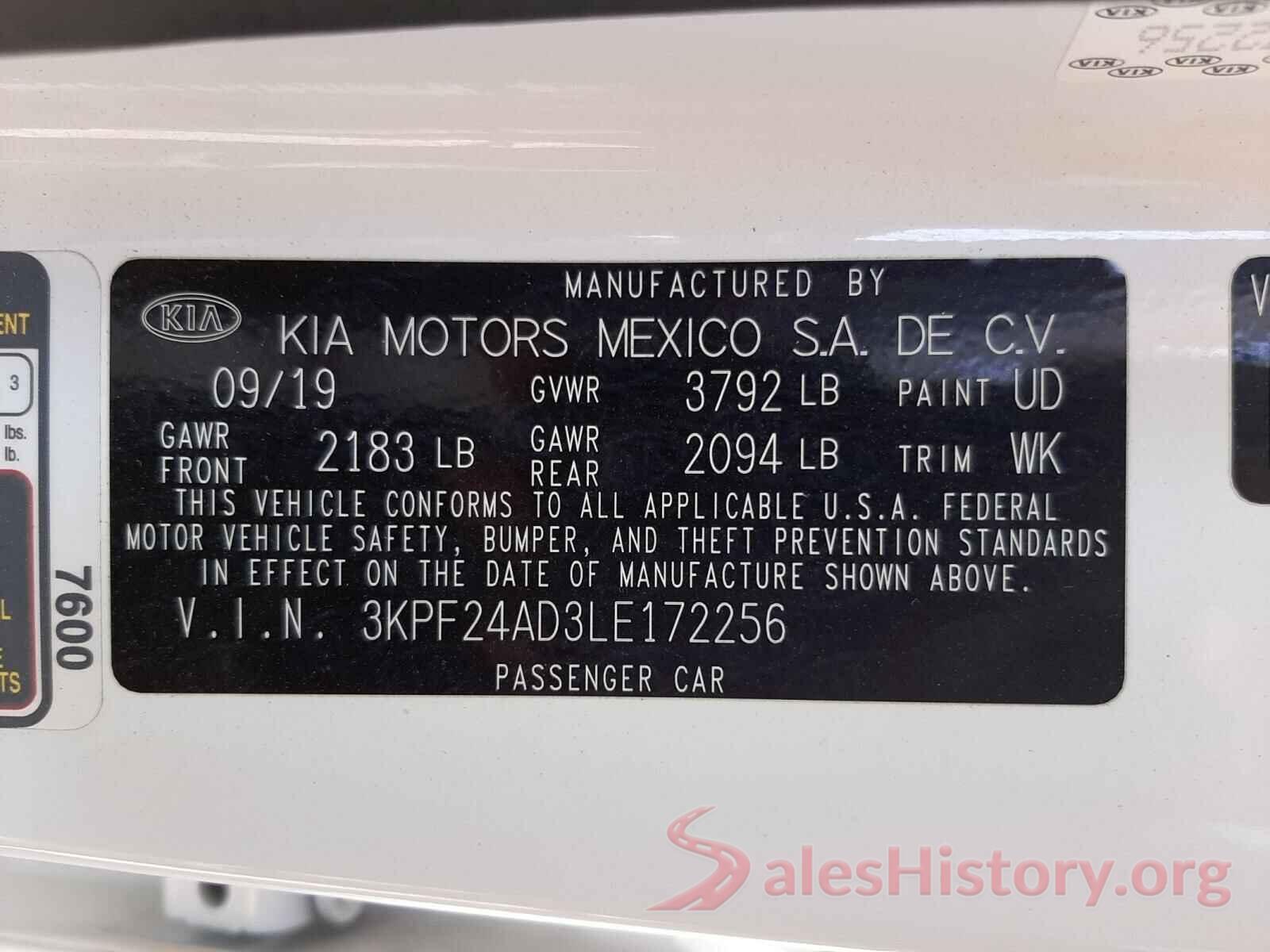 3KPF24AD3LE172256 2020 KIA FORTE