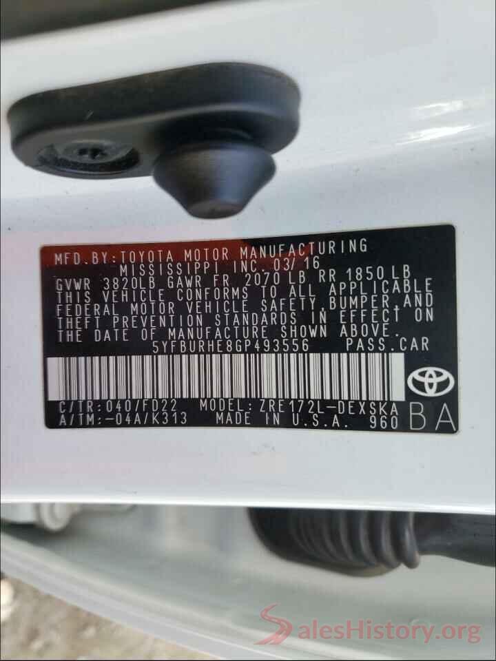 5YFBURHE8GP493556 2016 TOYOTA COROLLA