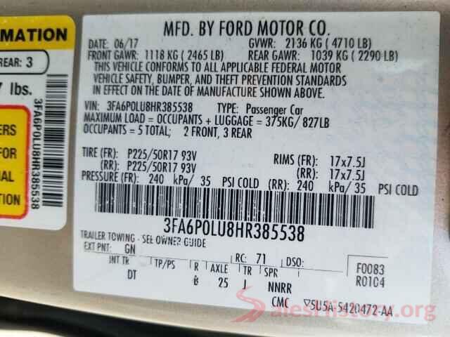 3FA6P0LU8HR385538 2017 FORD FUSION