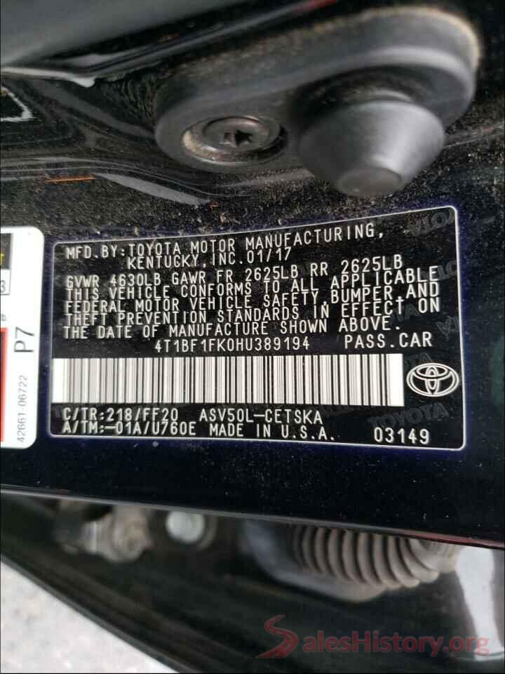 4T1BF1FK0HU389194 2017 TOYOTA CAMRY