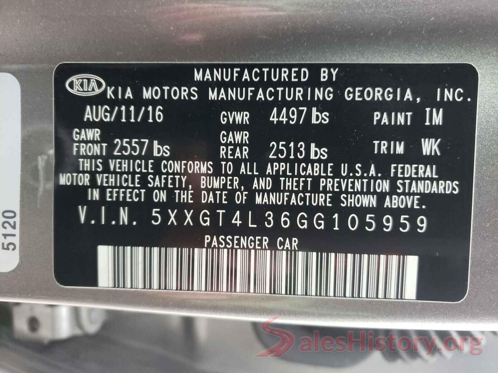 5XXGT4L36GG105959 2016 KIA OPTIMA