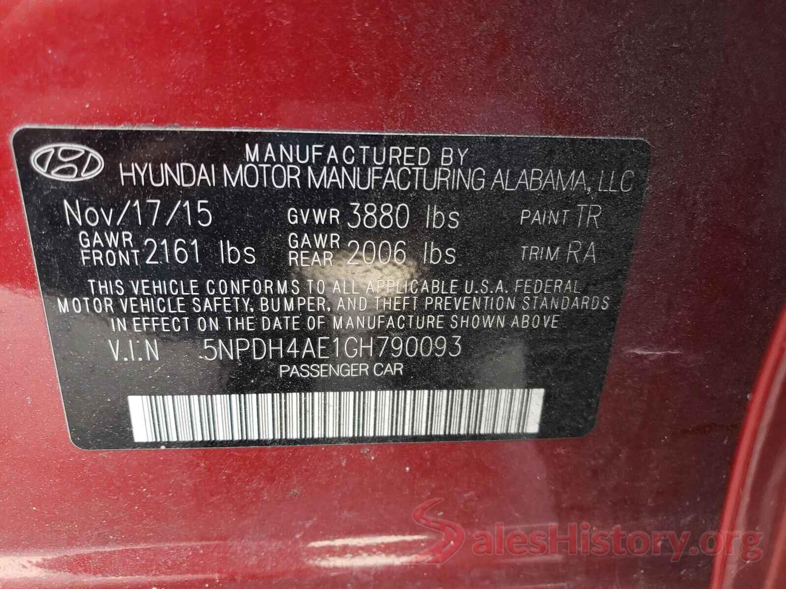 5NPDH4AE1GH790093 2016 HYUNDAI ELANTRA