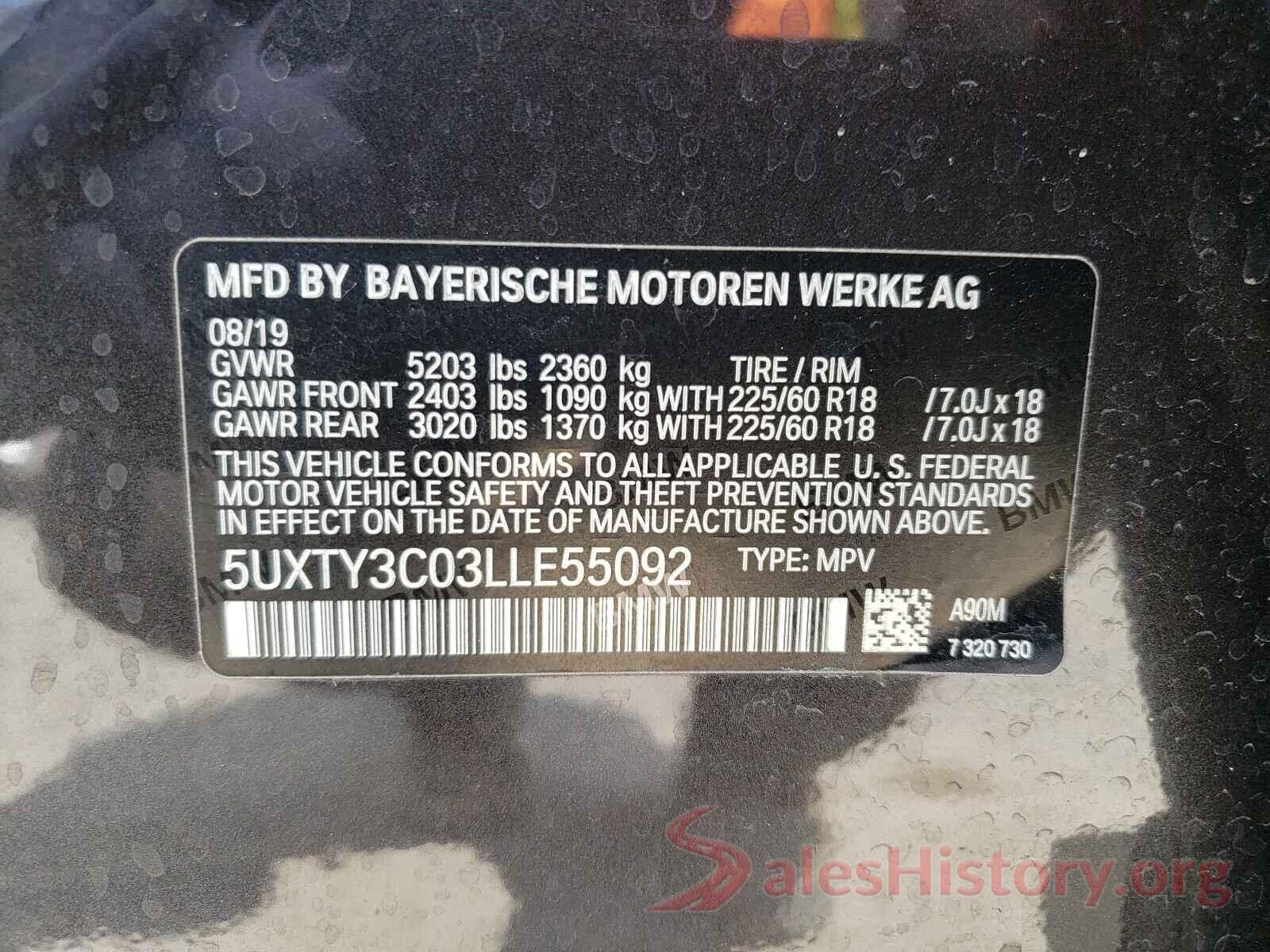 5UXTY3C03LLE55092 2020 BMW X3