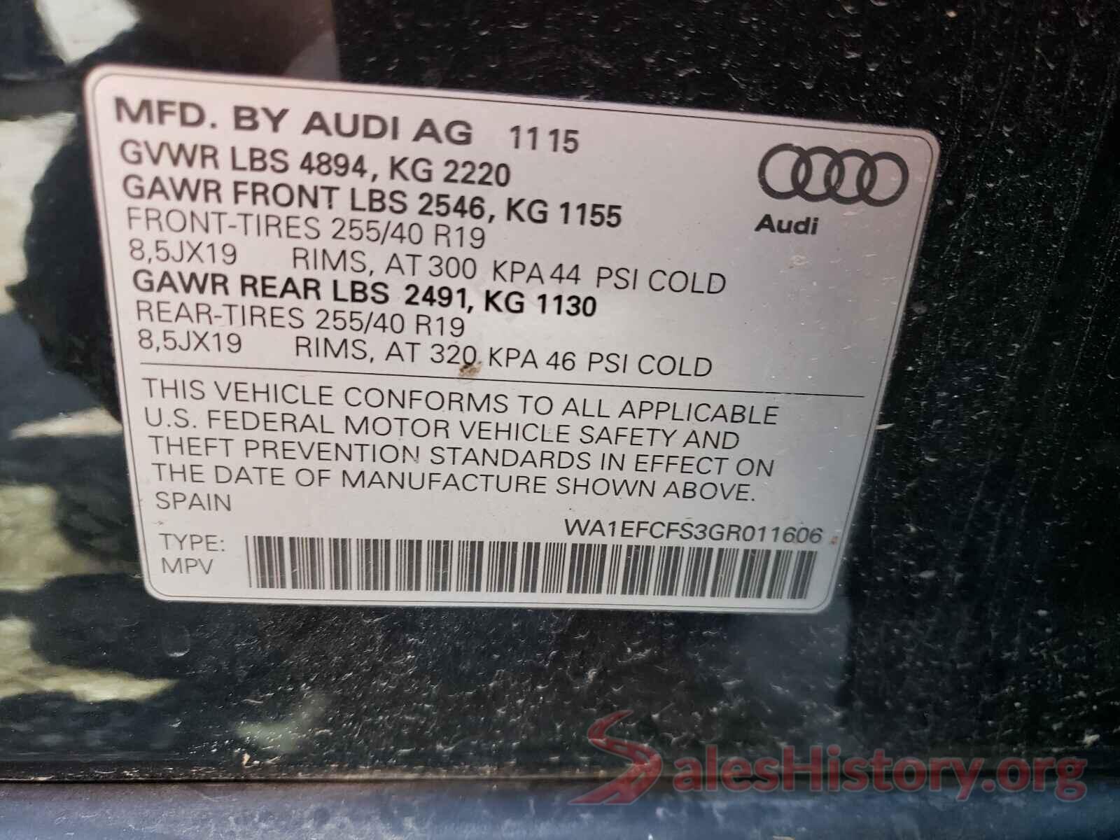 WA1EFCFS3GR011606 2016 AUDI Q3