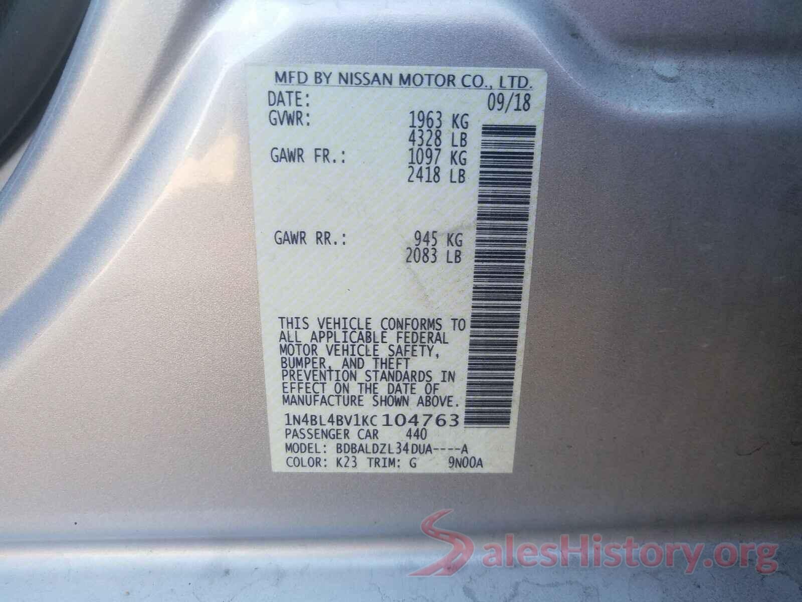 1N4BL4BV1KC104763 2019 NISSAN ALTIMA