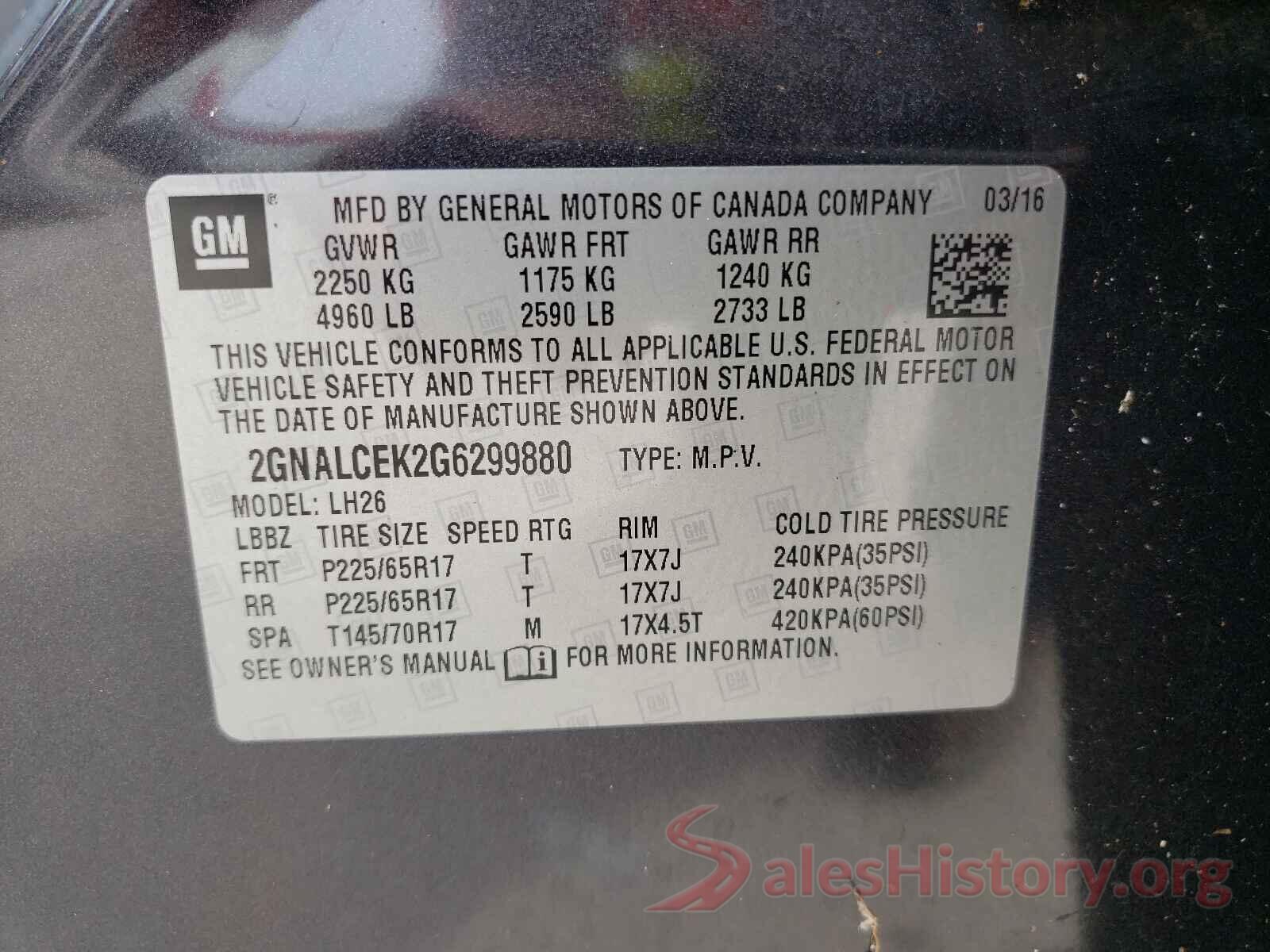 2GNALCEK2G6299880 2016 CHEVROLET EQUINOX