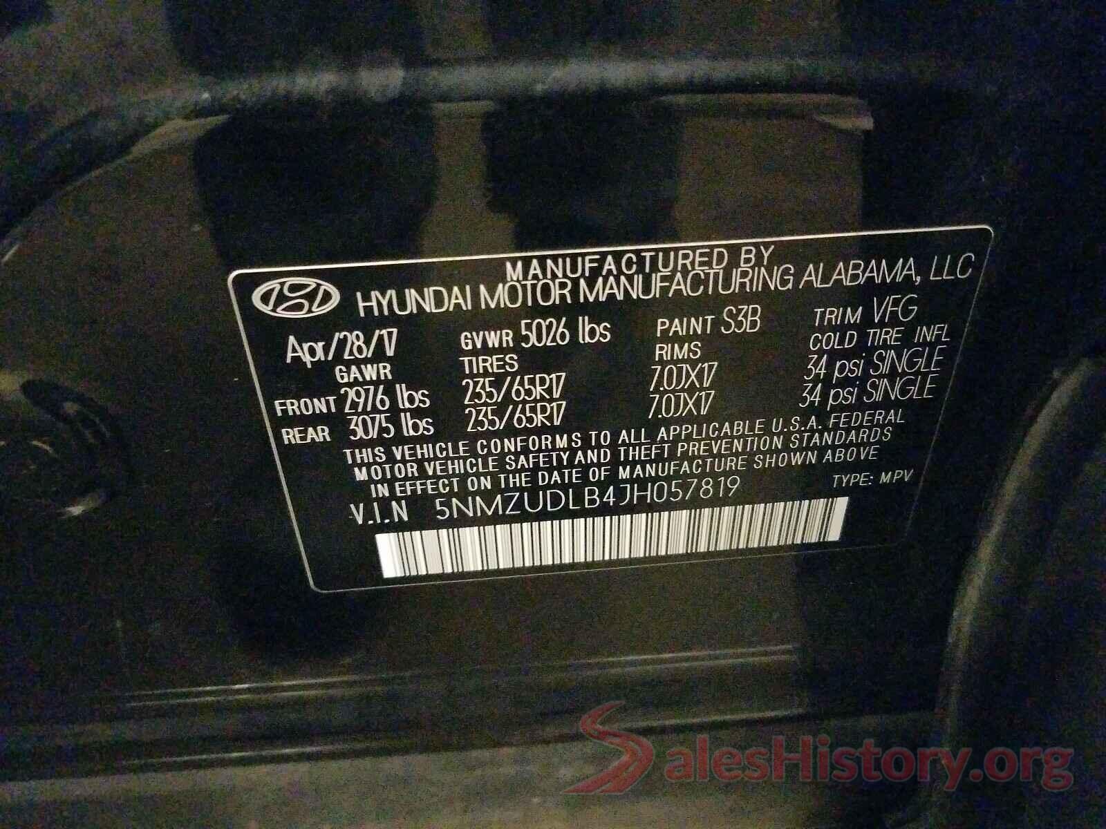 5NMZUDLB4JH057819 2018 HYUNDAI SANTA FE