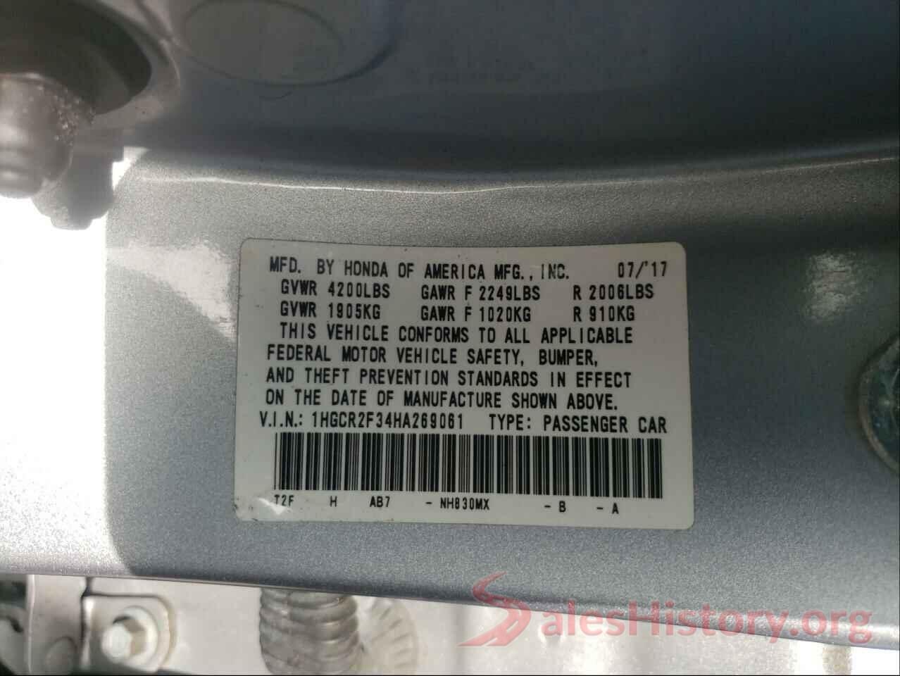 1HGCR2F34HA269061 2017 HONDA ACCORD