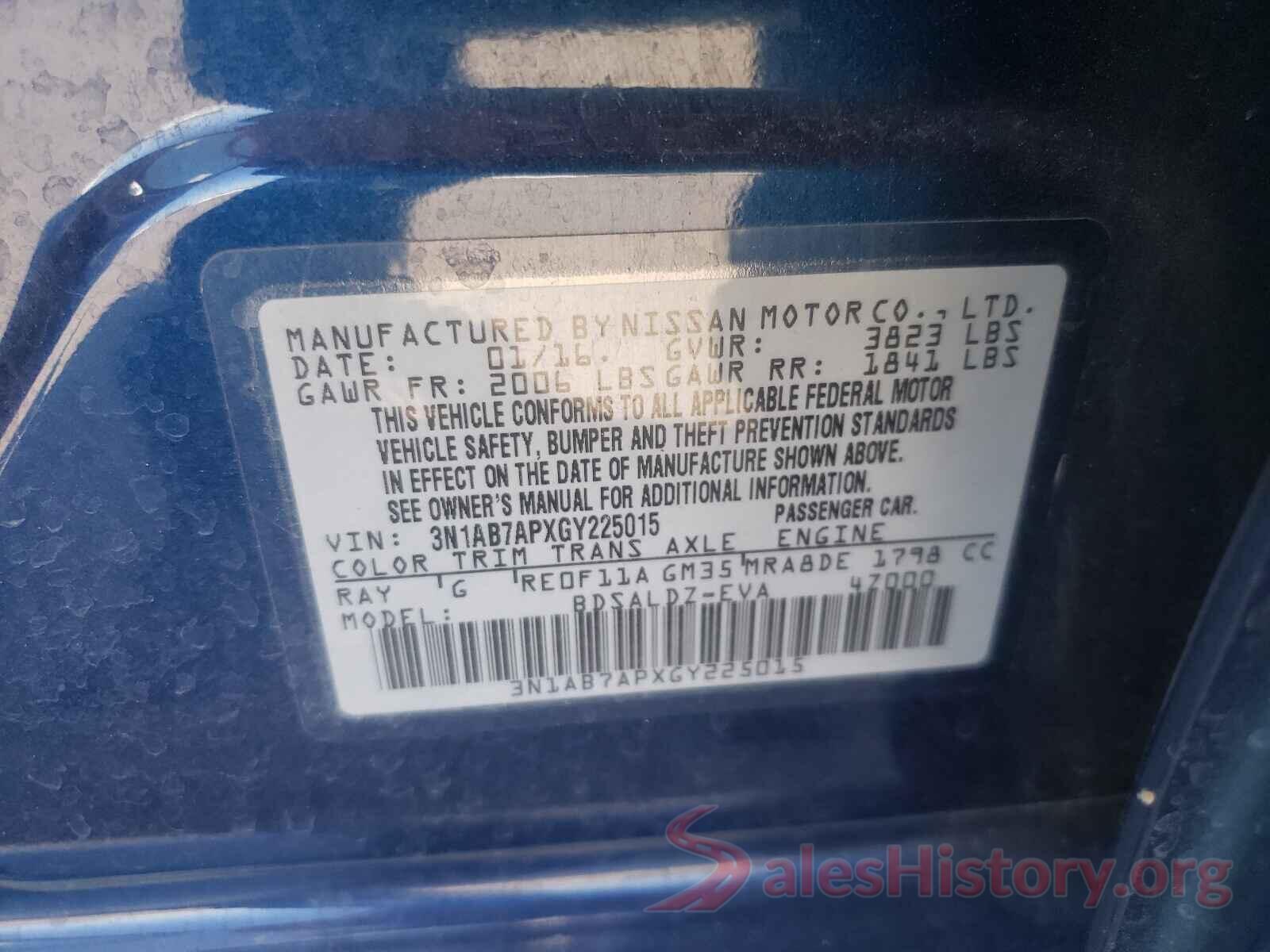 3N1AB7APXGY225015 2016 NISSAN SENTRA