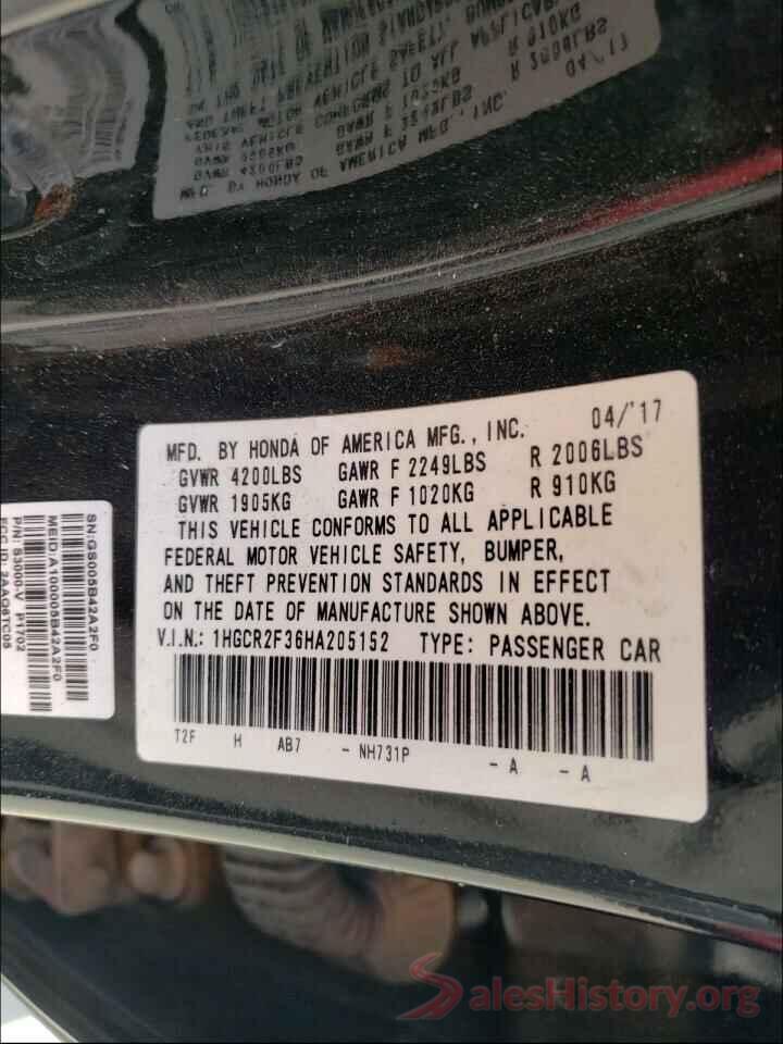 1HGCR2F36HA205152 2017 HONDA ACCORD