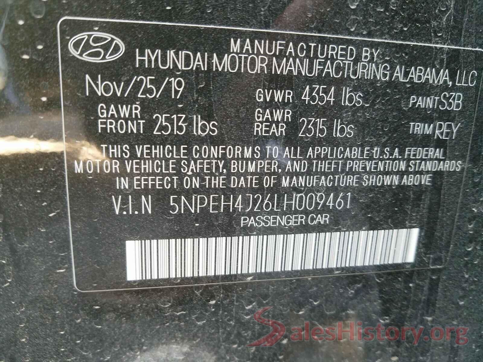 5NPEH4J26LH009461 2020 HYUNDAI SONATA