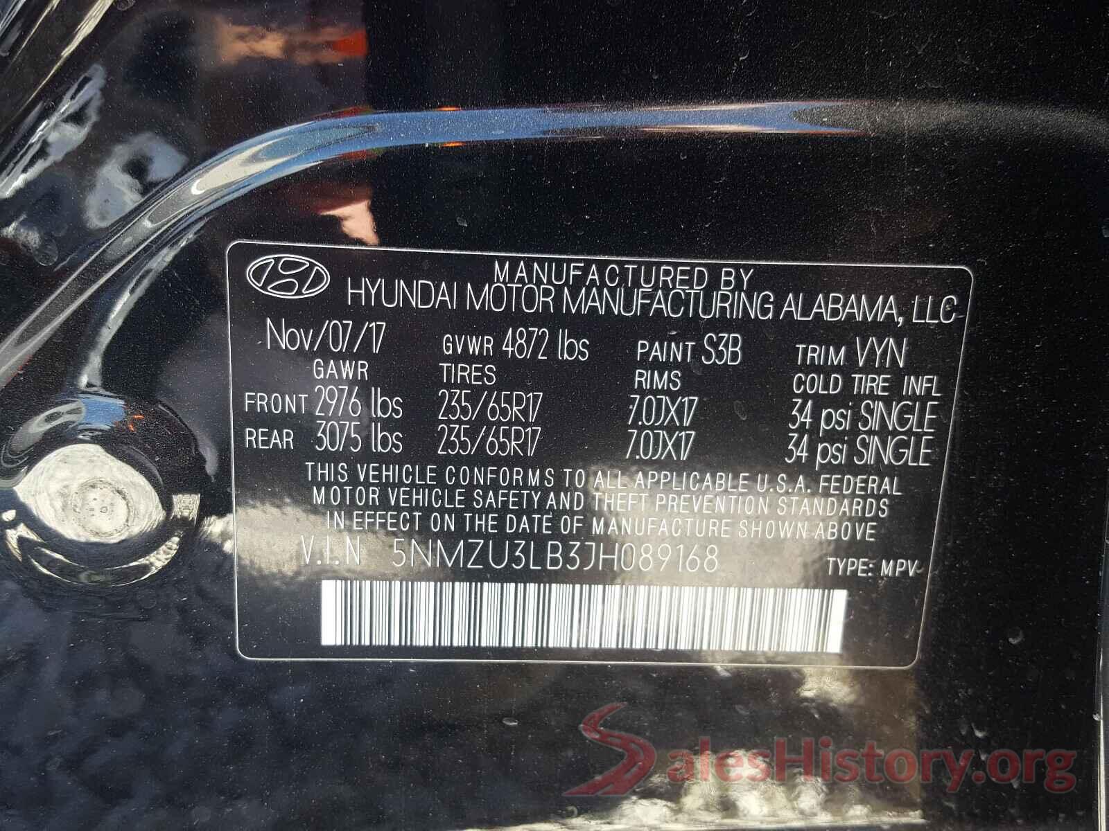 5NMZU3LB3JH089168 2018 HYUNDAI SANTA FE