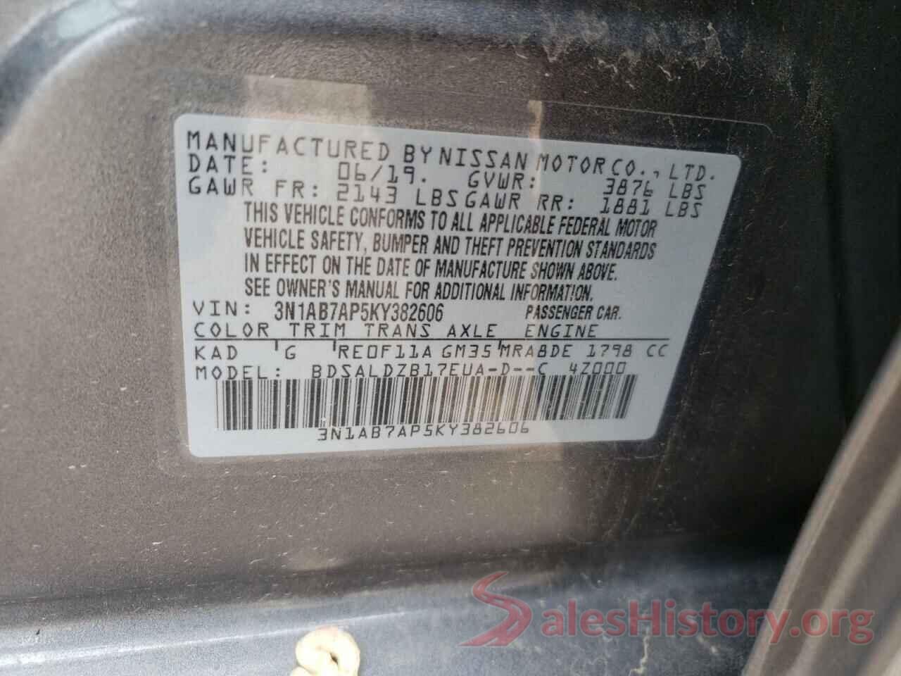 3N1AB7AP5KY382606 2019 NISSAN SENTRA