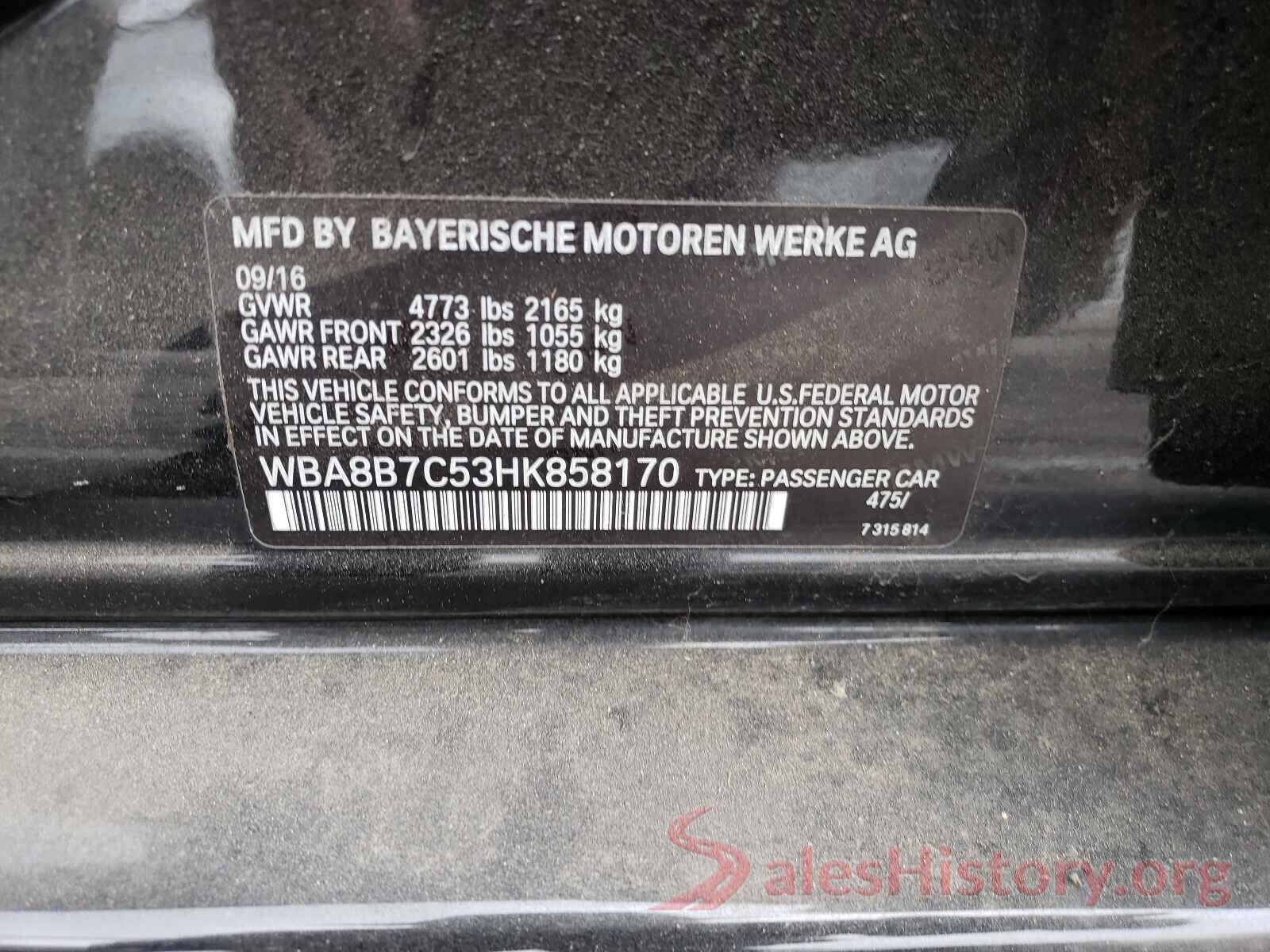 WBA8B7C53HK858170 2017 BMW 3 SERIES